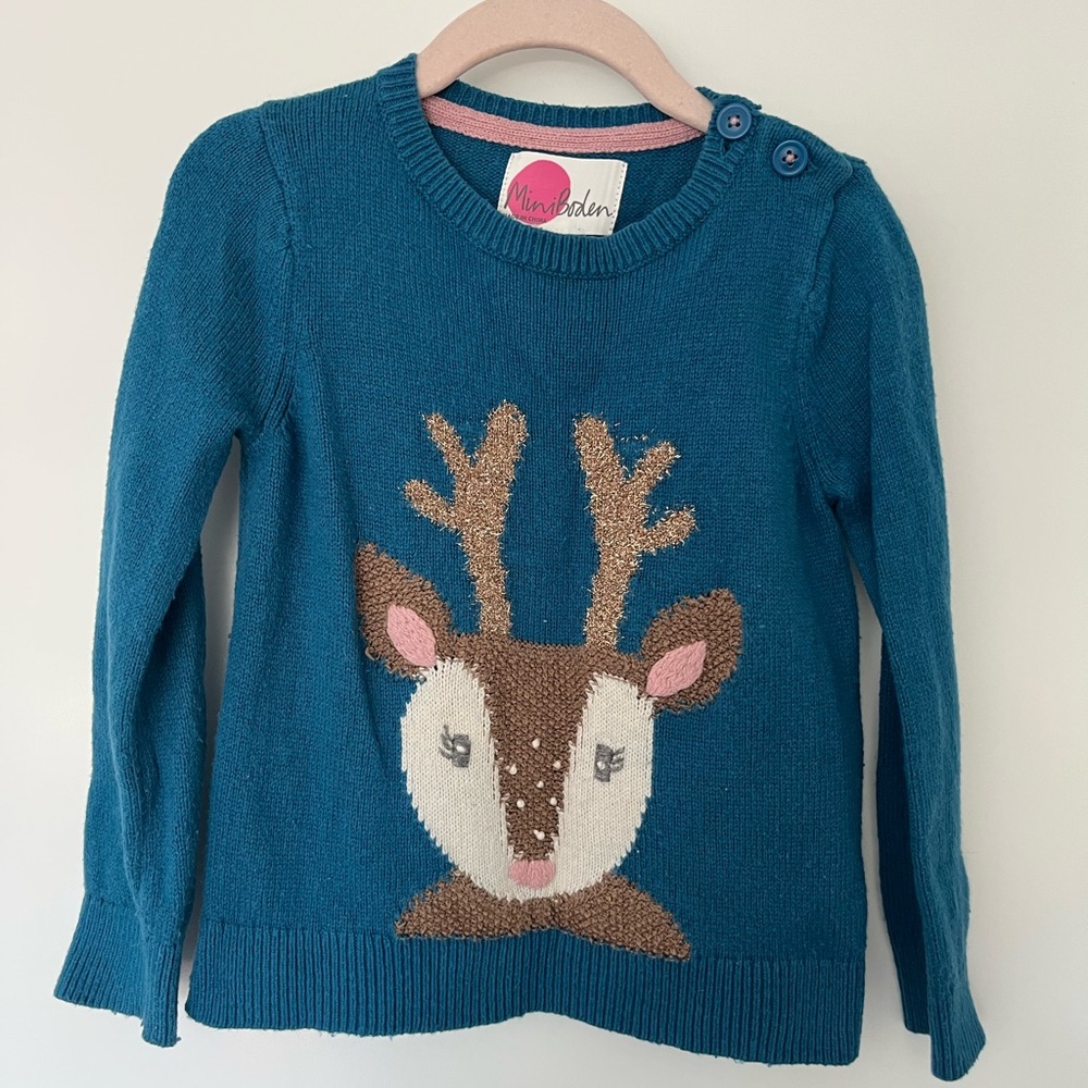 Mini Boden Blue Sweater with Pink Trim